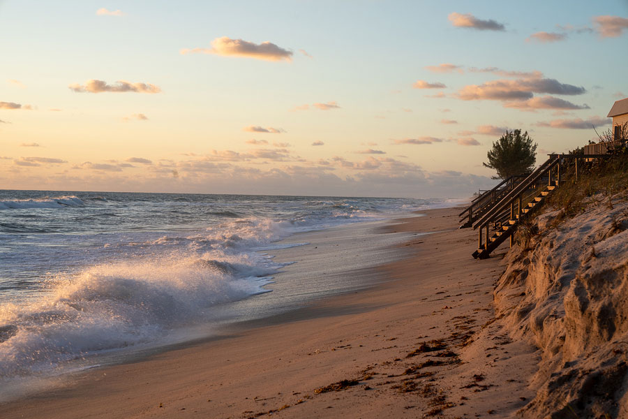 The heavy surf causes waves to crash on the beach in the early morning on Melbourne Beach