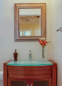 bathroom vanity in the Yellow Hibiscus Room